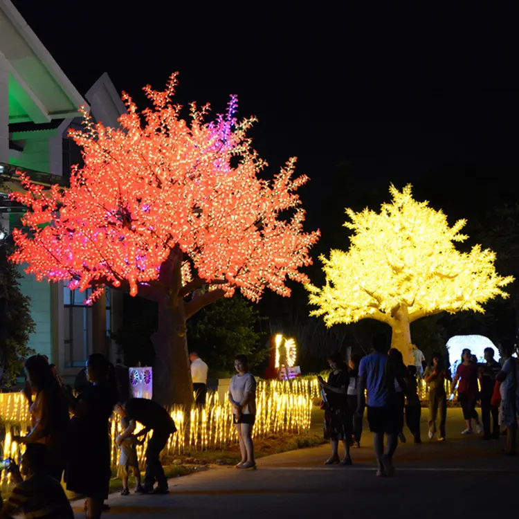 Color changing commercial LED lighted tree, pixel maple LED lights, DMX programmable outdoor landscape lighting