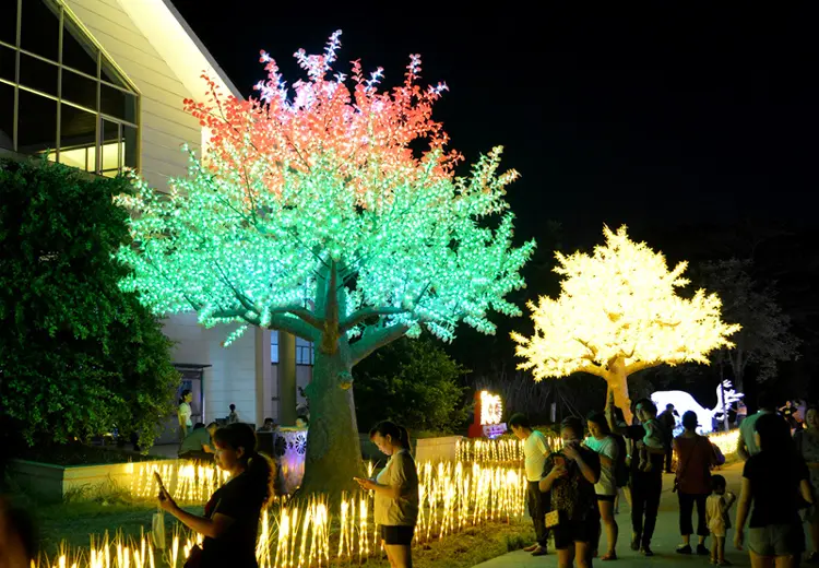 Outdoor commercial LED lighted maple tree, RGB pixel tree light with dynamic color effect, DMX programmable for park landscape decor