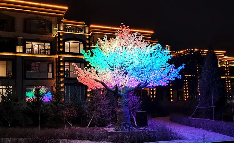 Commercial LED Lighted Tree | Outdoor Waterproof Cherry Blossom Tree Lights for Park & Event 11 RGB pixel commercial LED lighted artificial maple tree, DMX controllable landscape light