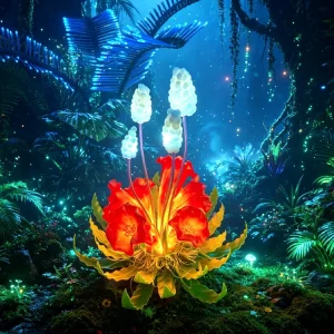 Giant outdoor LED flower motif light, bioluminescent glowing flower sculpture for theme park immersive night garden decoration