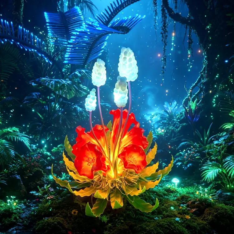 Outdoor LED Flower Motif Light | Giant Illuminated Flower Sculpture Supplier 5 Giant outdoor LED flower motif light, bioluminescent glowing flower sculpture for theme park immersive night garden decoration