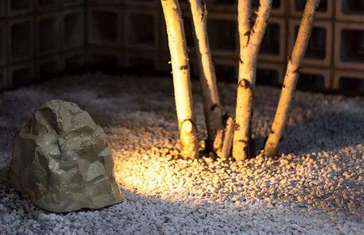 Close up of resin faux stone texture for garden rock lights outdoor spotlight