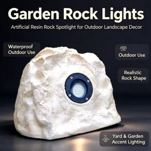 White garden rock lights, artificial resin rock spotlight IP65 waterproof outdoor landscape stone light