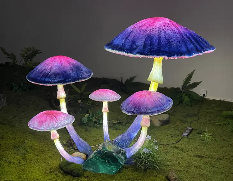 Giant mushroom light set, large fiberglass LED mushroom sculpture for commercial park & event decor