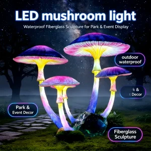 Giant Mushroom Light | Illuminated Fiberglass Mushroom Sculpture for Event & Park Decor