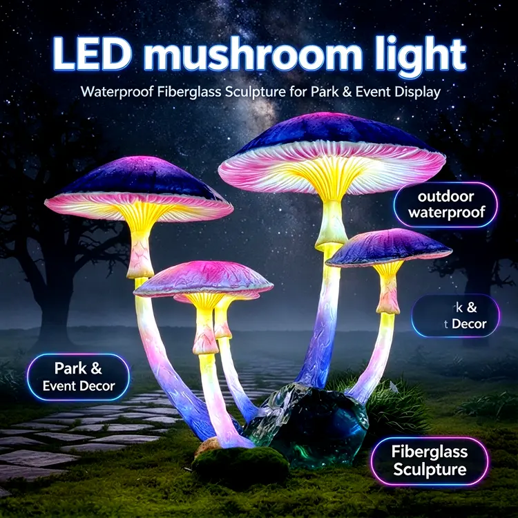 Home 20 Giant Mushroom Light | Illuminated Fiberglass Mushroom Sculpture for Event & Park Decor