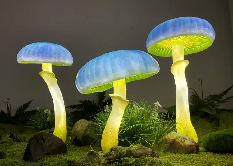 Custom Outdoor Mushroom Lights | Large Glowing Mushroom Decor for Garden & Event 9 Glowing mushroom decor, magical night garden landscape lighting for theme park and wedding event