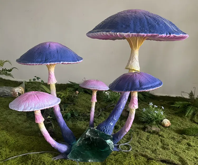 Giant mushroom light fiberglass sculpture, waterproof LED prop for Alice in Wonderland theme event