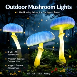 Custom Outdoor Mushroom Lights | Large Glowing Mushroom Decor for Garden & Event