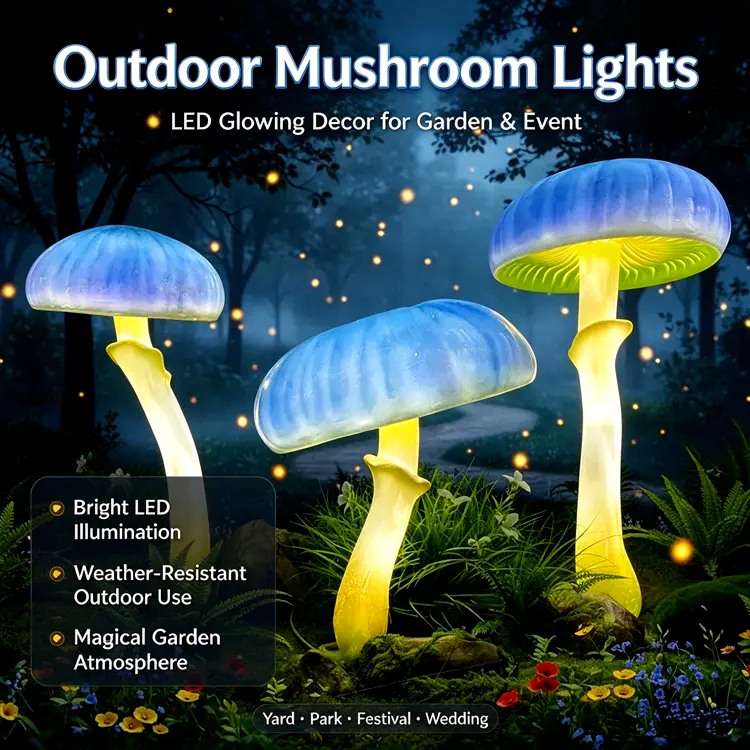 Custom Outdoor Mushroom Lights | Large Glowing Mushroom Decor for Garden & Event 6 Outdoor Mushroom Lights, large glowing LED mushroom sculpture for garden, park and event landscape decoration