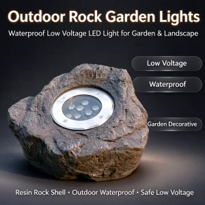 Outdoor Rock Garden Lights | Custom Glowing Fiberglass Stone Spot Light