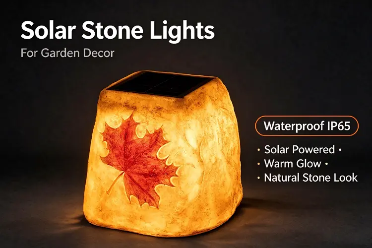 solar stone lights with maple leaf, waterproof IP65 solar powered resin stone light for landscape decor