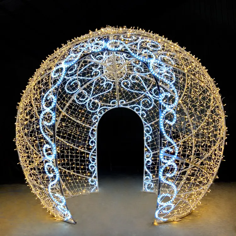 LED Christmas Bauble Light, giant walk through Christmas ornament with warm white LED lights, commercial outdoor holiday motif light