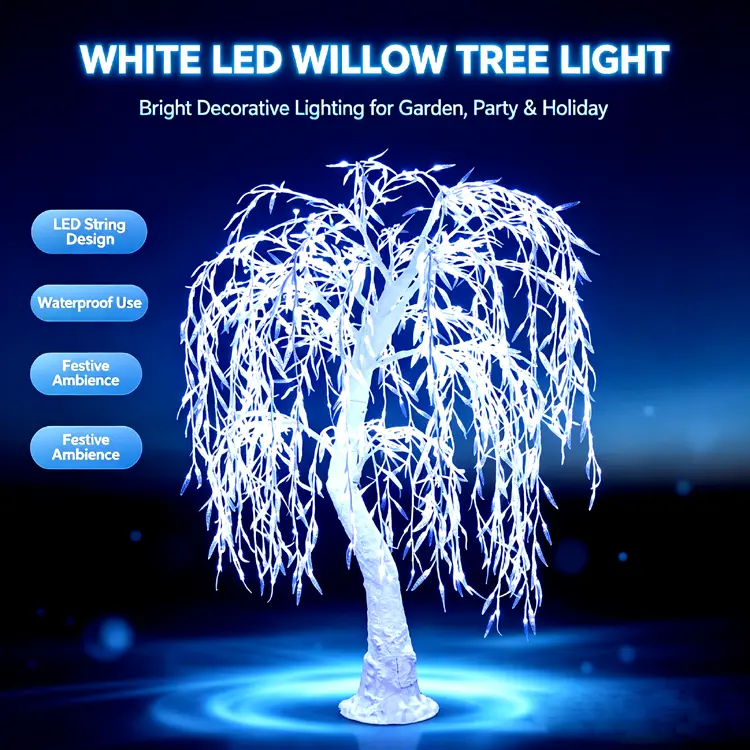 White Light Up Willow Tree Light : Custom Outdoor Garden Patio Decoration 6ft Illuminated Lights 1 white LED light up willow tree for backyard garden patio outdoor landscape decoration.