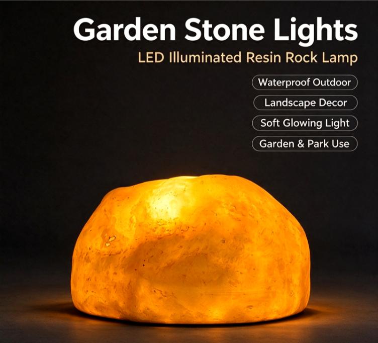Custom Garden Stone Lights | Waterproof Illuminated Resin Rock Landscape Lighting 5 Garden stone lights, LED faux rock landscape light for garden lawn decoration