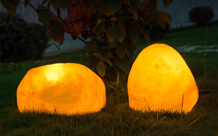 Custom Garden Stone Lights | Waterproof Illuminated Resin Rock Landscape Lighting 8 Garden stone lights with different sizes, customizable LED rock lights for landscaping