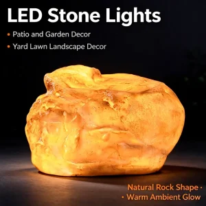 LED stone lights, glowing resin rock lamp for patio yard lawn landscape decor