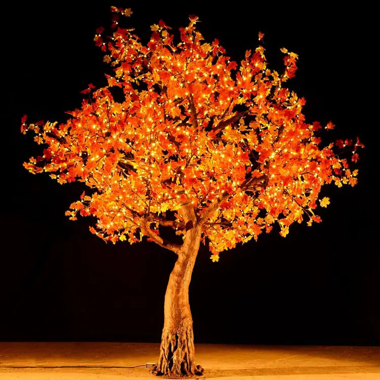 9FT Outdoor LED Artificial Maple Tree Light | Custom Orange Red Decor for B2B Buyers 8 Large illuminated maple motif tree for park plaza wedding decor