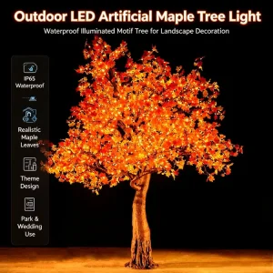 9FT Outdoor LED Artificial Maple Tree Light | Custom Orange Red Decor for B2B Buyers