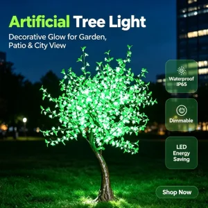 8ft LED Artificial Tree Light with Green Leaves and Flower Accents | Outdoor Holiday & Event Decor