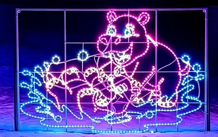 Illuminated Hippo Motif Light Night Display, 2D LED Hippopotamus Animal Light Sculpture as Photo Prop for Zoo Safari Park Night Tour