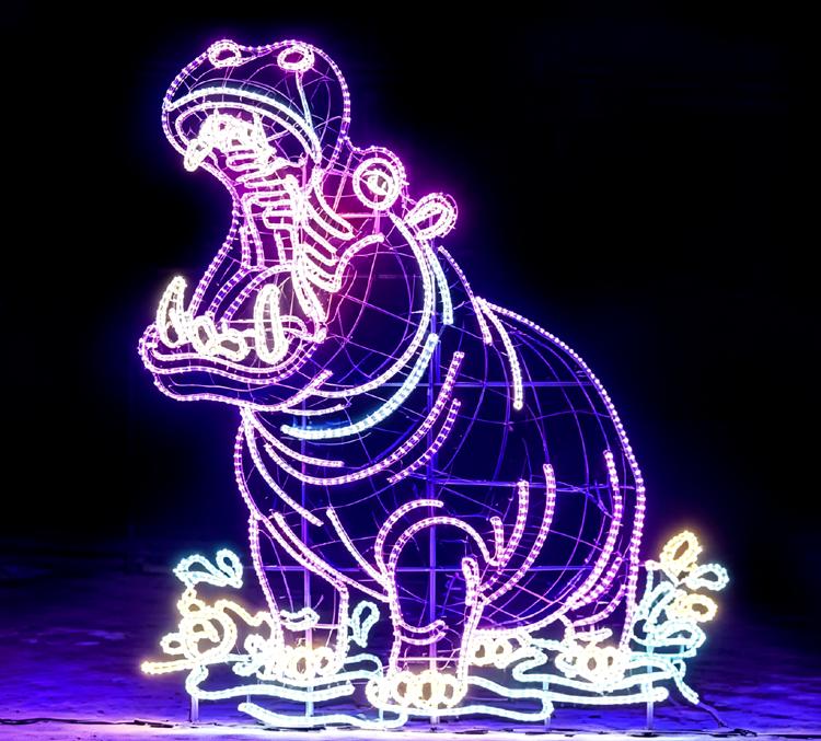 Giant Glowing Hippo Motif Light, IP65 LED Animal Motif Sculpture for Commercial Festival Light Exhibition Outdoor Landscape Decor