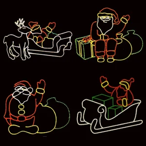 Wholesale IP65 waterproof Christmas LED motif lights, assorted Santa, reindeer & sleigh wire frame silhouette light for mall garden street Xmas decoration