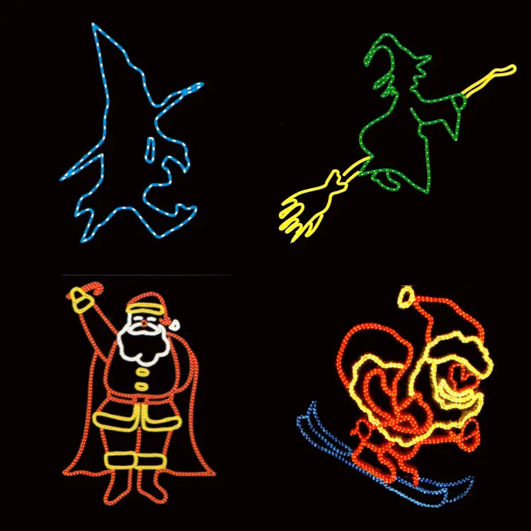 Halloween ghost witch Christmas Santa LED wire frame silhouette rope light outdoor decor
