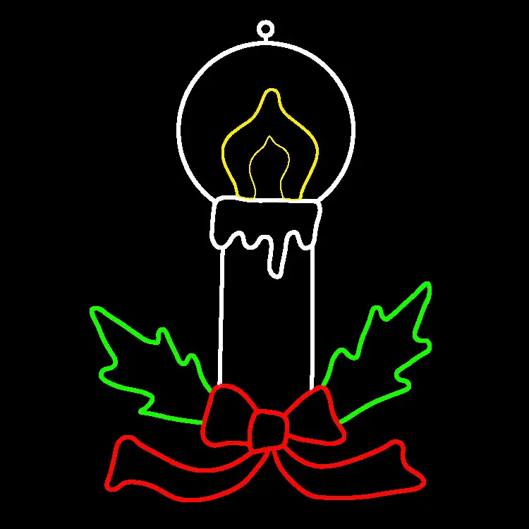 2D wire frame LED rope light motif, Christmas candle silhouette light with holly leaves and red bow, waterproof outdoor Xmas window yard decorative lighting