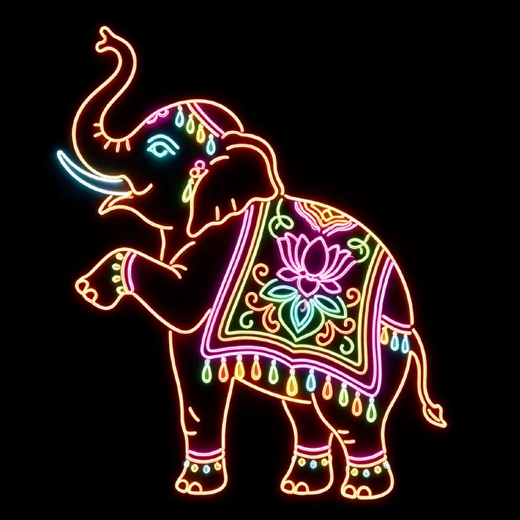 Colorful elephant motif light, decorative patterned elephant wireframe LED light for zoo safari light trail