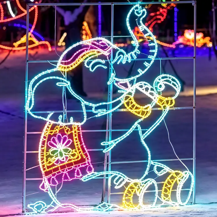 2D Animal Motif Light : Custom Outdoor Zoo Light Wireframe for Holiday Light Show 10 Wholesale custom animal motif light, bulk wireframe wildlife LED light for zoo park Christmas light festival supplier