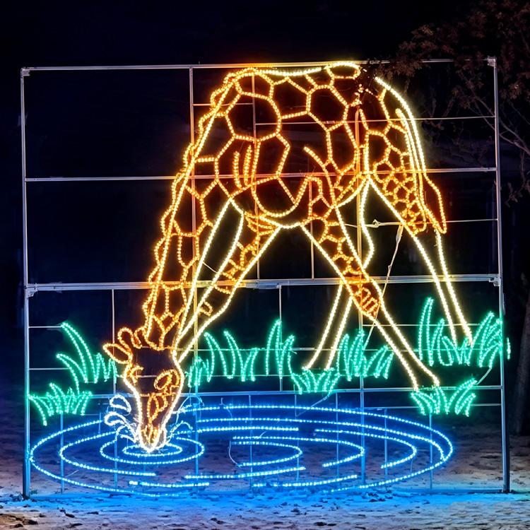 Giraffe LED Motif Light : Outdoor Zoo Light Wireframe for Holiday Landscape Decoration 7 Waterproof wire frame giraffe LED motif light outdoor park safari landscape decoration