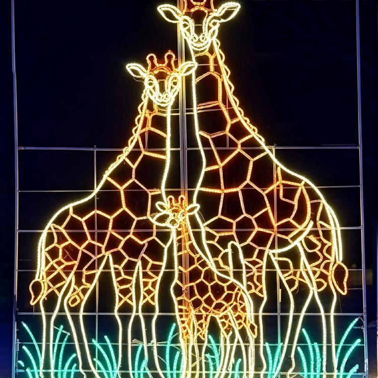 Commercial metal frame safari animal LED giraffe light scenic spot decor