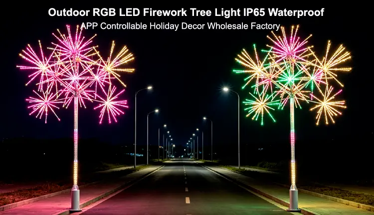 outdoor waterproof RGB LED firework tree for street holiday decoration
