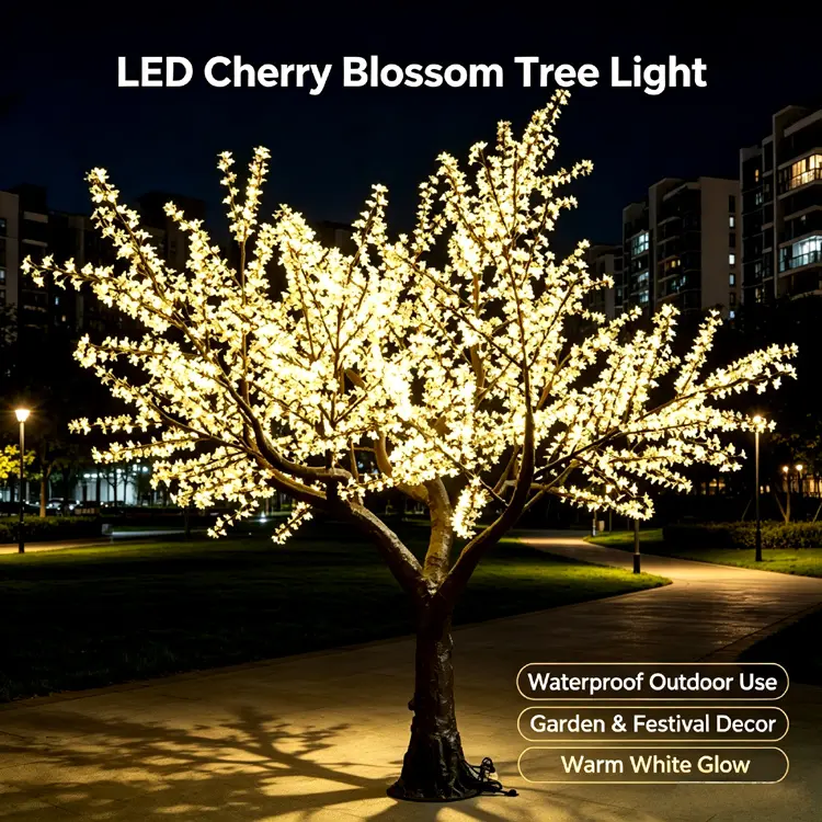 Outdoor LED Cherry Tree Light | IP65 Custom Luminous Tree Supplier 4 Warm white outdoor LED cherry blossom tree light, IP65 waterproof artificial luminous tree for garden wedding festival decoration