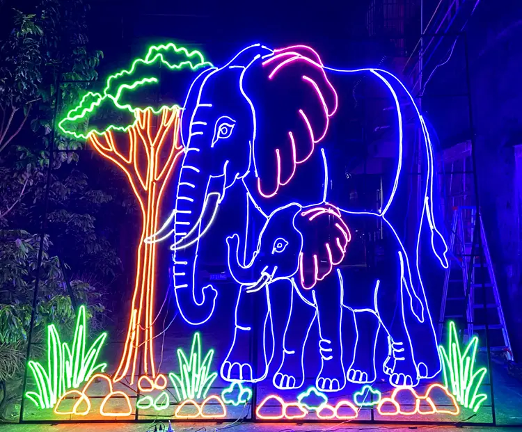 2D Elephant Animal Motif LED Light | IP65 Waterproof Outdoor Holiday Light Show Display
