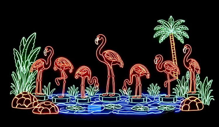Custom 2D Flamingo Motif Lights | Outdoor LED Rope Light Motif for Festival Light Show 1 flamingo motif lights