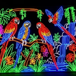 LED Parrot Neon Wall Art : IP65 Outdoor Tropical Jungle Light Mural for Light Festival Decor