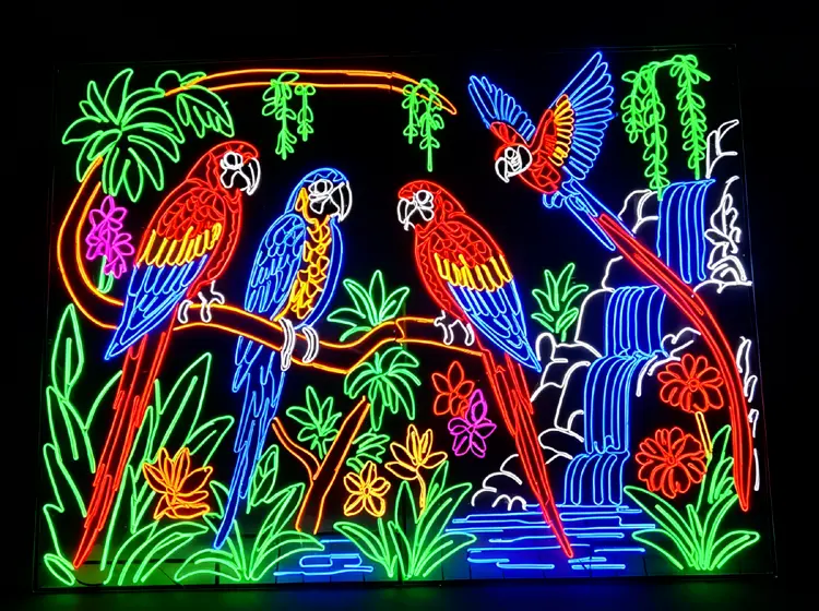 LED Parrot Neon Wall Art : IP65 Outdoor Tropical Jungle Light Mural for Light Festival Decor 1 LED Parrot Neon Wall Art : IP65 Outdoor Tropical Jungle Light Mural for Light Festival Decor