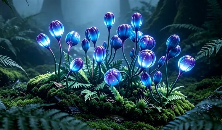 Outdoor waterproof Avatar Pandora bioluminescent plant light, luminous gradient blue-purple flower sculpture