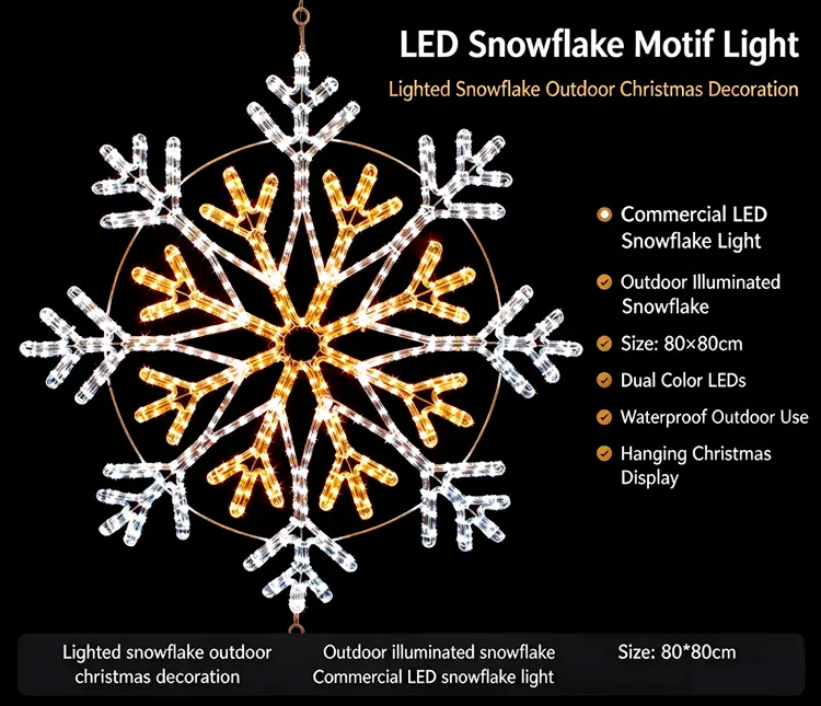 Home 14 80cm Dual Color LED Snowflake Motif Light | Commercial Outdoor Hanging Christmas Decoration