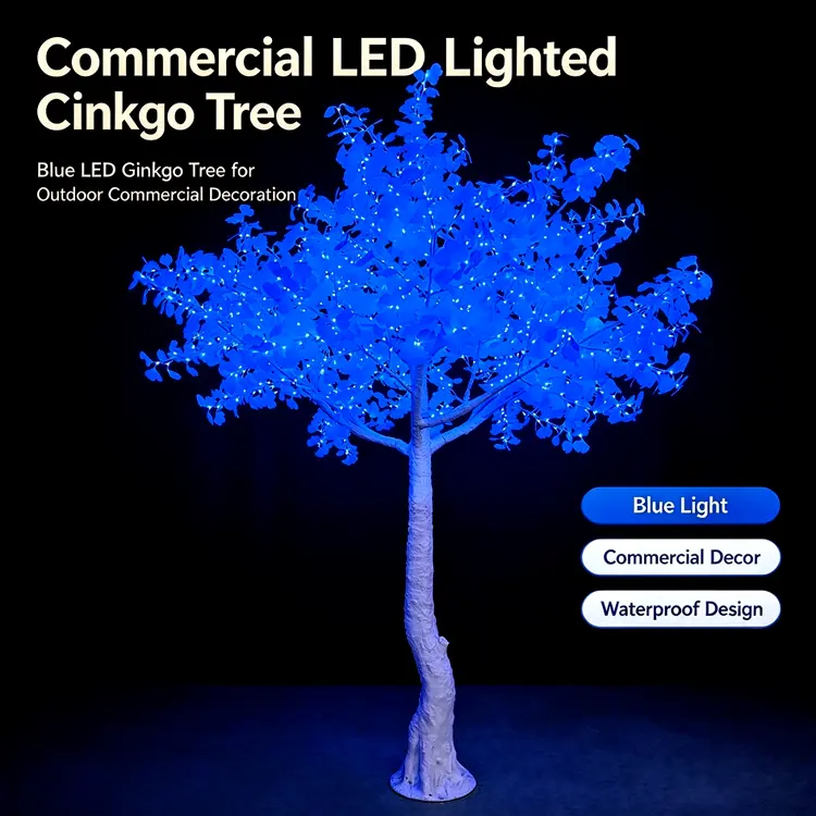 Commercial LED Lighted Ginkgo Tree | Outdoor Garden Wedding Landscape Decor Tree Light 12 Blue RGB Lighted Artificial Ginkgo Tree, commercial glowing tree light, outdoor waterproof for park and plaza lighting