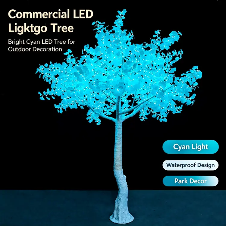 Commercial LED Lighted Ginkgo Tree | Outdoor Garden Wedding Landscape Decor Tree Light 11 Cyan LED Artificial Ginkgo Tree Light, RGB glowing lighted tree, waterproof outdoor decorative tree for plaza and party