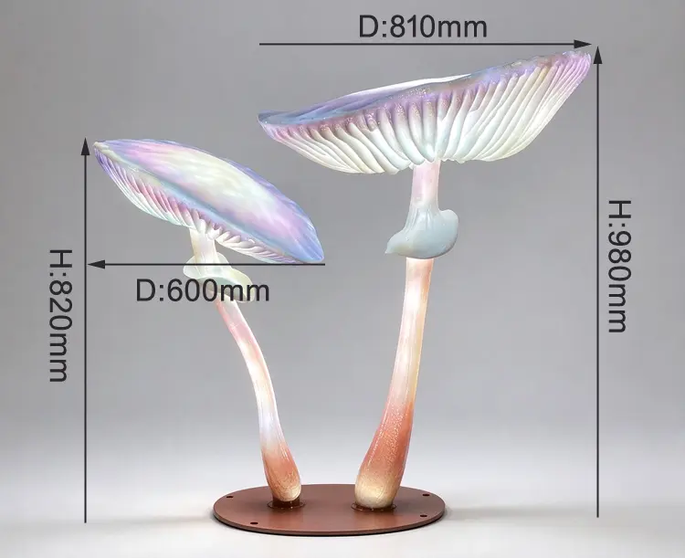 Glowing Mushroom Sculpture | Glowing Fiberglass Lighted Mushroom for Park Landscape 7 Glowing Mushroom Sculpture unlit view, fiberglass mushroom sculpture with lights, daytime appearance for landscape engineering