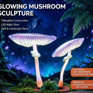 Glowing Mushroom Sculpture | Glowing Fiberglass Lighted Mushroom for Park Landscape