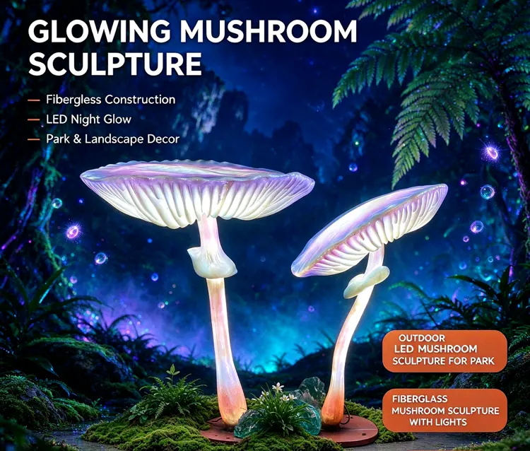 Glowing Mushroom Sculpture | Glowing Fiberglass Lighted Mushroom for Park Landscape 1 Glowing Mushroom Sculpture | Glowing Fiberglass Lighted Mushroom for Park Landscape