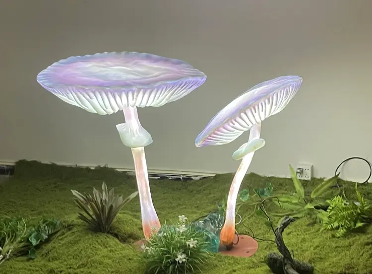 Glowing Mushroom Sculpture | Glowing Fiberglass Lighted Mushroom for Park Landscape 9 Glowing Mushroom Sculpture in fantasy night scene, giant LED mushroom installation for theme park night tour attraction