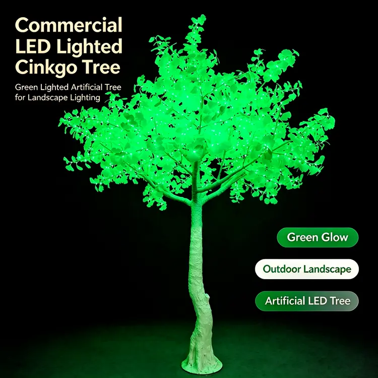 Commercial LED Lighted Ginkgo Tree | Outdoor Garden Wedding Landscape Decor Tree Light 10 Green Outdoor Lighted Ginkgo Tree, RGB glowing artificial tree light, waterproof for landscape and event decoration