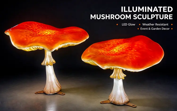 Large LED Mushroom Sculpture | Outdoor Glowing Mushroom Decor for Garden & Event 5 LED Mushroom Sculpture, IP65 Waterproof Large Lighted Mushroom Statue for Park Garden Landscape Decoration