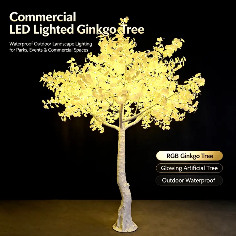 Commercial LED Lighted Ginkgo Tree | Outdoor Garden Wedding Landscape Decor Tree Light 6 Commercial LED Lighted Ginkgo Tree, warm white glowing artificial tree light, outdoor waterproof for park, wedding and commercial event decoration